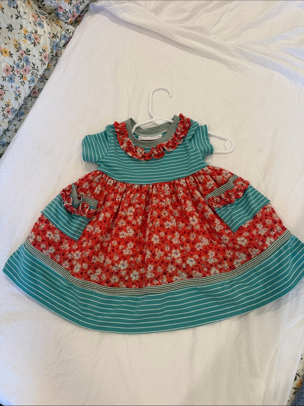 Bonnie Baby Teal & Red Floral Pocket Dress